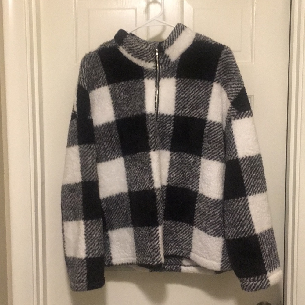 Buffalo Plaid Sherpa  Zip Pullover